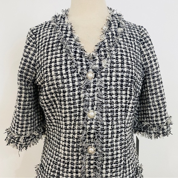 Rickie Freeman Teri Jon BEAUTIFUL TWEED dress with pearl button details - Picture 4 of 16